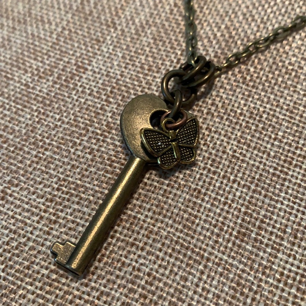 Butterfly Key Necklace 24” Chain Handmade - Picture 4 of 8